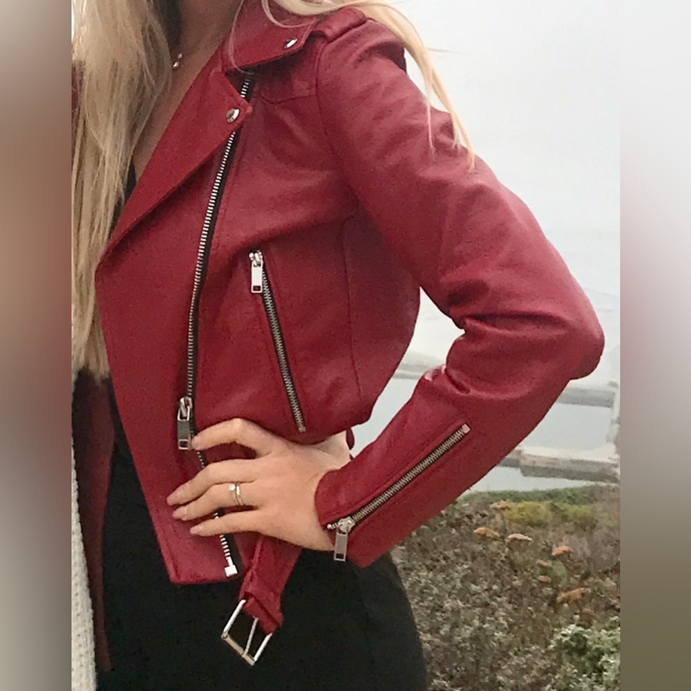 Zara Women's Vibrant Red Leather Jacket